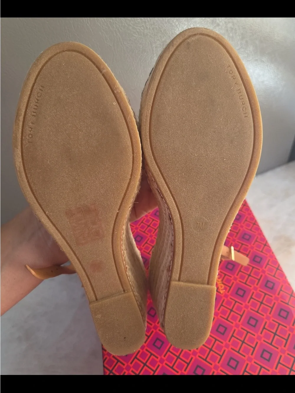 Tory Burch Beige Canvas Espadrille Wedges like new View all pics